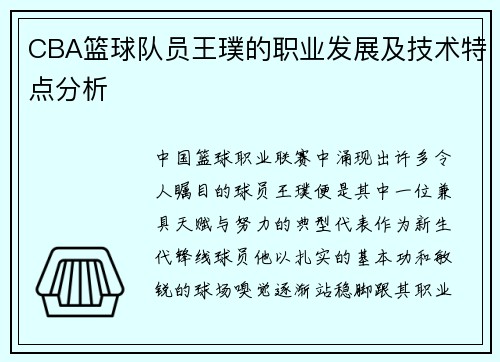 CBA篮球队员王璞的职业发展及技术特点分析